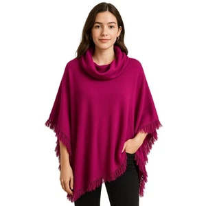 Chico’s Magenta Fringe Poncho | Cozy Cowl Neck S/M Vibe Check - Picture 1 of 4