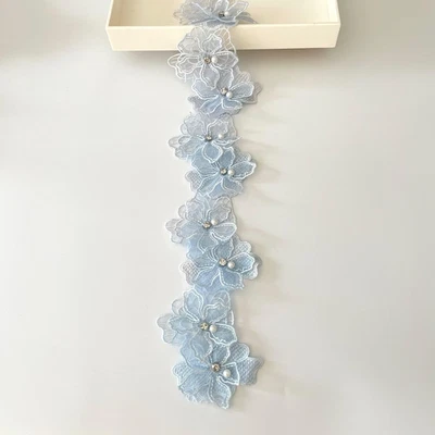 2 yardas 3D perlas flor encaje ribete cinta apliques florales encaje bordado Foto 1 de 4