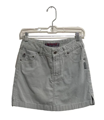 Minifalda corta de mezclilla plateada tiro medio con cordones de pana micro sin forro 26 Y2K Foto 1 de 4