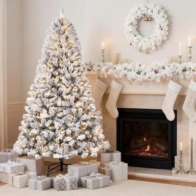 4.5/6/7.5/9FT Pre-Lit Artificial Christmas Tree Snow Flocked Warm White Light - Image 1 of 4