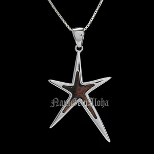 Koa Wood Star Fish Hawaiian 925 Sterling Silver Colgante Koa Wood Inlay - Imagen 1 de 3