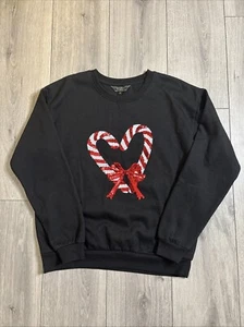 Lipsy of London Christmas Jumper Candy Sequined Love Heart Size M Black VGC - Picture 1 of 7