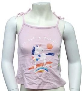 MARKS & SPENCER Kids Girls Pink Strappy Surf,Sun,Rainbow,Unicorn T-Shirt 2-3 Yrs - Picture 1 of 4