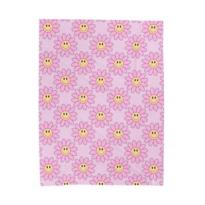 Coperta peluche velluto modello rosa margherita sorridente decorazione accogliente lancio, regalo perfetto - Foto 1 di 7