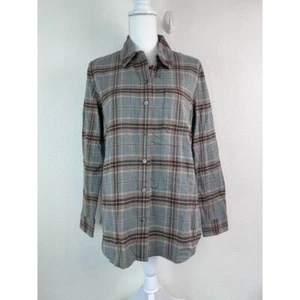 Faherty Damen mittelgrau braun kariert Langarm Flanell Hemd Button Down - Bild 1 von 7