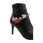 Women Silver Metal Chain Boot Bracelet Shoe Red Butterfly Charm Fashion Jewelry