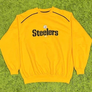Vintage NFL Pittsburgh Steelers Crewneck Sweater Embroidery Pullover Yellow Sz L - Picture 1 of 4