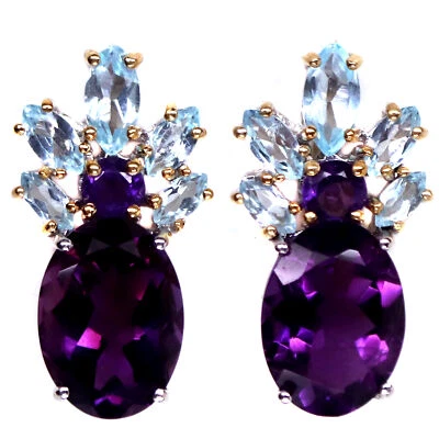 10 X 14 Mm. Amethyst & Himmelblau Topas Ohrringe 925 Silber Sterling - Bild 1 von 4