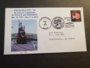 Submarine USS HARTFORD SSN-768 Naval Cover 2014 LANGE Anniversary Cachet - Picture 1 of 2