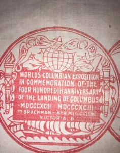 1894 RAR ~ antiker Stoff Hafer Mahlzeit Sack Brackman-Ker Mills ~ Werbung für Weltausstellung - Bild 1 von 11