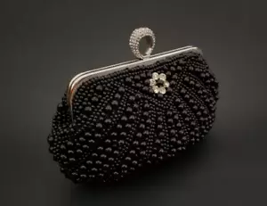 Evening Handbag Clutch Purse Pearls Wedding Party Black - Picture 1 of 8