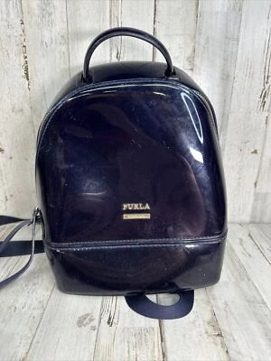 Furla Candy Bag Mochila 3 Vías Mochila Mini Pequeña PVC Goma Azul Marino Foto 1 de 4