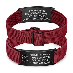 Personalized ID Bracelet For Men Women Emergency Bangle Wristband Elastic Strap - Picture 1 of 25
