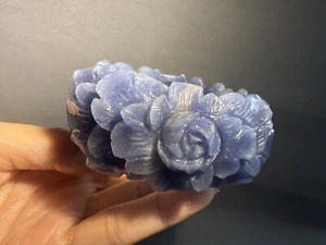 59.6mm Rare Natural Blue-Dongling Jade Sculpture /Fine Hand-Carved Peony - Picture 1 of 12