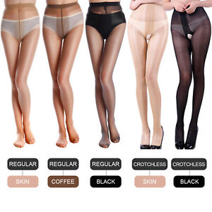 1~3Pack Women Sheer Oil Shiny Glossy Pantyhose Tights Crotchless Stockings Socks