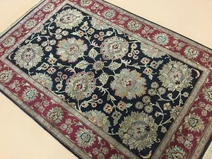 4' x 6' Schwarz Rot Agra All Over Orientteppich Handgeknüpft Wolle Blumen Foyer - Bild 1 von 12