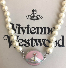 Vivienne Westwood Pink Orb 1 Row Pearl Pendant Necklace White Outlet authentic