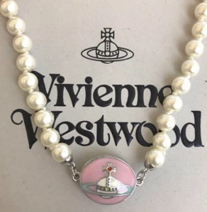 Vivienne Westwood Pink Orb 1 Row Pearl Pendant Necklace White with drawstring - Picture 1 of 24