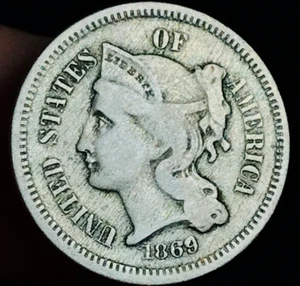 1869 Three Cent Nickel Piece 3C Ungraded Circulated US Type Coin CC22747 - Picture 1 of 4
