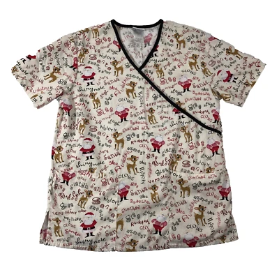Blusa Médica Rudolph The Red-Nosed Reindeer Para Mujer Pequeña Blanco Manga Corta Foto 1 de 4
