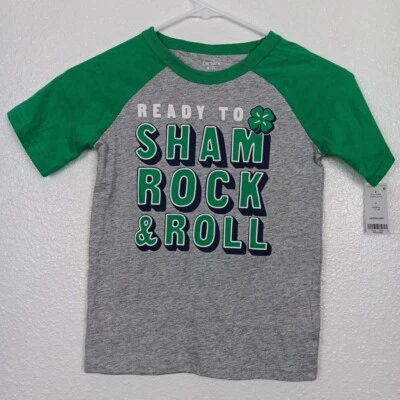 Carters Kid T-shirt Boys Size 6 Green Gray Graphics Ready to ShamRock & Roll NWT - Image 1 of 4