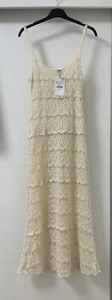 ZARA ECRU THIN STRAPS ROUND NECK MIDI CROCHET TANK DRESS WITH LINING SIZE M BNWT - Picture 1 of 10