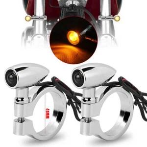 Motorcycle Chrome Bullet LED Turn Signal Light 41mm Front Fork Indicator Amber - Bild 1 von 12