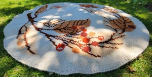 Vintage 70's ' Scandi Autumnal Retro Latch Rug ' Wool Tufted Boho Pile Carpet - Picture 1 of 14