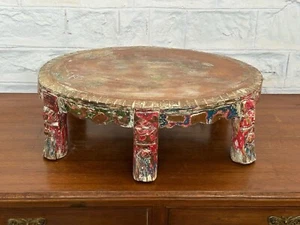 Vintage Round Wooden Chowki - Picture 1 of 4