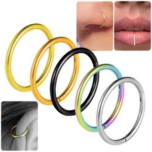 16G Surgical Steel Nose Ring Septum Clicker Hinge Segment Ear Helix Tragus Hoop - Picture 1 of 16