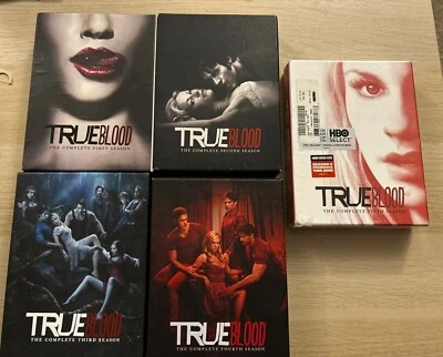 True Blood the TV series on DVD. The Complete Seasons 1, 2, 3, 4 and 5 Free Ship - Image 1 of 3