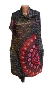 Sciarpa scialle donna Desigual taglia 77/44 pollici nero multicolore floreale - Foto 1 di 14