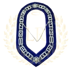 Collare Catena Ufficiale Loggia Blu Massonica Regalia Placcato Argento, Velluto Blu Reale - Foto 1 di 3