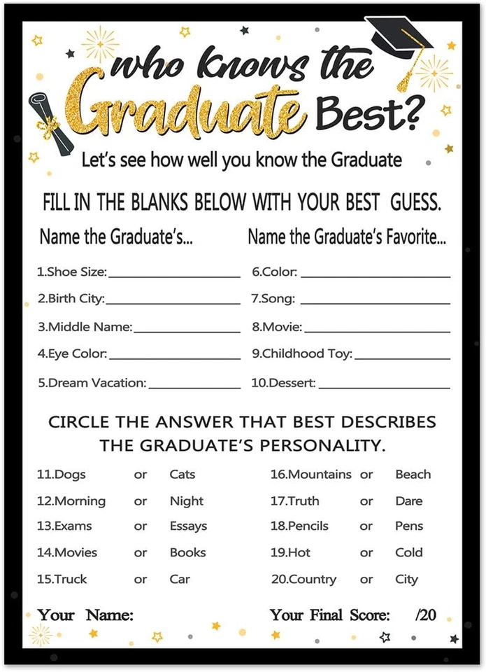 Yangmics Direct Who Knows The Graduates Best - Jogo de festa de formatura 2025 P - Imagem 1 de 4