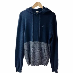HOLLISTER Mens Hoodie Pullover Sweater SZ Medium Black Gray Pocket Y2K Preppy - Picture 1 of 9