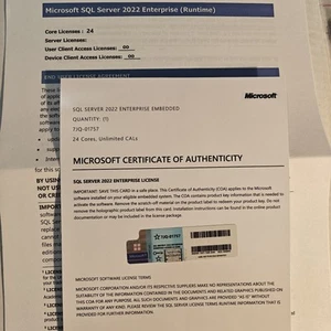 Microsoft SQL Server 2022 Enterprise Edition, 24 Core License, Unlimited CALs - Picture 1 of 1