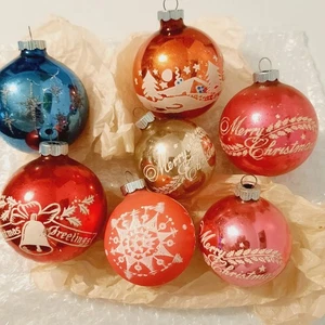 7 Vintage MCM Shiny Brite Merry Christmas Stern Schablone Merkur Glas Ornamente - Bild 1 von 16