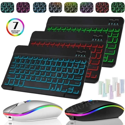 10" Universal Backlit Bluetooth Keyboard Mouse For IOS Android Windows Tablet PC - Image 1 of 4