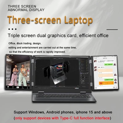 16 inch+10.5+10.5 i7 Laptop 3 Scree Foldable 32G RAM 2TB m.2 SSD Win11 Computer - Image 1 of 4