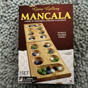Mancala Board Game - Solid Wood Folding w/ 48 Multicolored Stones By Cardinal - Picture 1 of 2