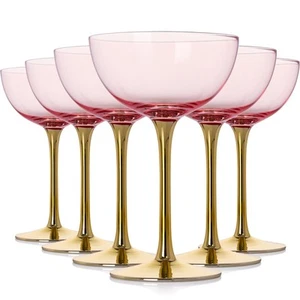 Pink Martini Glasses Set of 6 Blush pink Cocktail Glasses|Colored Coupe Glass... - Picture 1 of 7