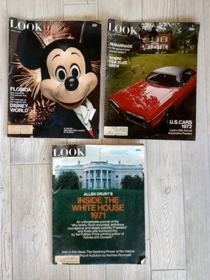 Vintage LOOK Magazine Lot of 3 April/Sept./Oct. 1971 Disney White House Ads Foto 1 de 4