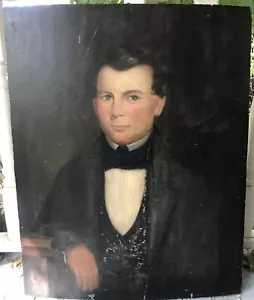 Pintura de retrato de caballero a bordo arte popular estadounidense de principios del siglo XIX - Imagen 1 de 5