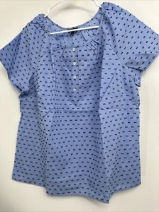 Talbots Plus Sz X Petite Cotton Blouse Top In Blue Embroidered Dot NWOT - Picture 1 of 4