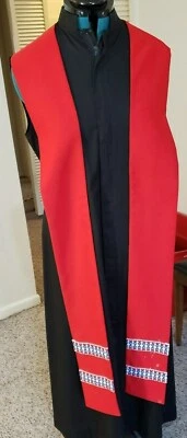 CLERGY STOLE LITURGICAL VESTMENT RED CUSTOM MADE RED & BLUE DESIGN TLC - Image 1 of 4