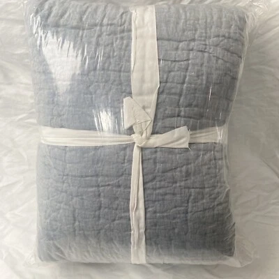 NEW Pottery Barn Belgian Flax Linen Handcrafted Quilt, King/Cal. King, Chambray - Image 1 of 4