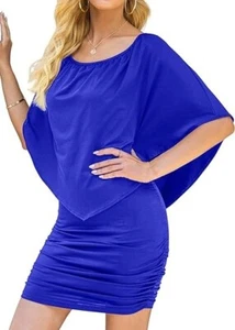 Yincro Women Off The Shoulder Ruffle Bodycon Club Party Mini Blue Dress S - Picture 1 of 13