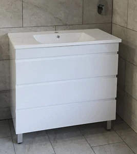 Federation | 900mm Gloss White Freestanding Vanity On Legs - Various Tops - Picture 1 of 7