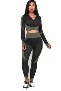 Woman’s 2 piece Yoga set Fitness Workout Suit Gym Leggings Crop Tops - Picture 1 of 4