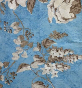 OSBORNE & LITTLE Leaves/berries Ocean blue white light brown Cotton Remnant New - Picture 1 of 1